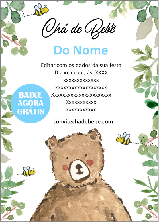 convite chá de bebê ursinho online